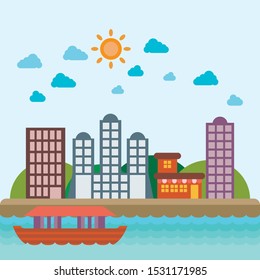 Ecology city nature town, mosque, building vector scenery