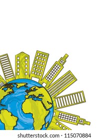 ecology city over planet with space for copy. vector illustration