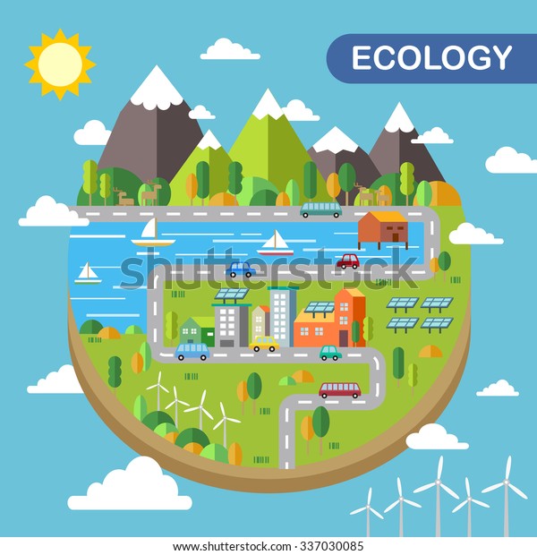 ecology city scenery\
concept in flat design
