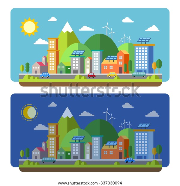 ecology city scenery\
concept in flat design