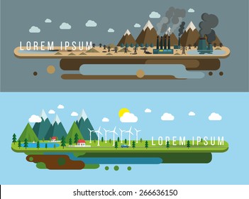 Ecology of city technology and environment conception, illustration flat design