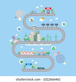 Ecology city with town road infographic. Vector illustration
