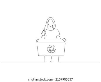 Ecology and climate change concept in line art drawing style. Composition of people recycling. Black linear sketch isolated on white background. Vector illustration design.