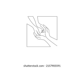 Concepto de ecología y cambio climático en el estilo de dibujo en línea. Composición de personas plantando un árbol. Esbozo lineal negro aislado sobre fondo blanco. Diseño de ilustración vectorial.