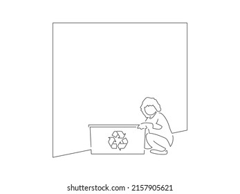 Ecology And Climate Change Concept In Line Art Drawing Style. Composition Of Kids Recycling. Black Linear Sketch Isolated On White Background. Vector Illustration Design.