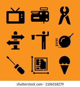 ecology, collapse, summer, break, architect and rebuilding icon vector set. Flat vector design with filled icons. Designed for web and software interfaces