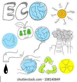 Ecology collection objects are isolated on a white background