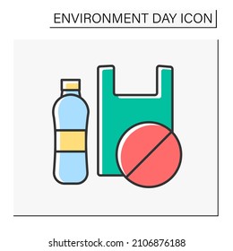 Ecology color icon. Reducing plastics consumption. Plastic-free life. Eco awareness. Environment day concept. Isolated vector illustration