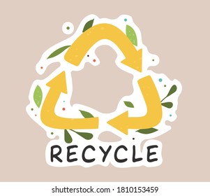 Ecology colorful sticker. Trendy slogan to save the planet. Eco friendly tools, zero waste concept, environmental protection, save wild nature and other. Flat Vector Illustration