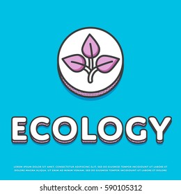 Ecology colour round icon isolated vector illustration. Leaves nature ecological symbol. Eco friendly concept, green recycling, environment protection logo or sign in line design.