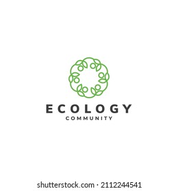 ecology community logo design with circular leaf symbol