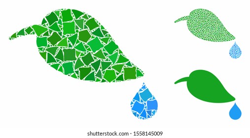 Ecology composition of uneven pieces in various sizes and shades, based on ecology icon. Vector joggly pieces are composed into collage. Ecology icons collage with dotted pattern.