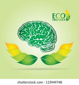 Ecology concept abstract illustration with leaf, brain and text