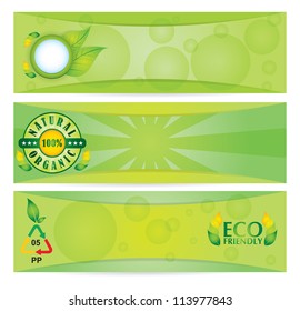 Ecology concept - banner set with abstract illustration with leaf and sins