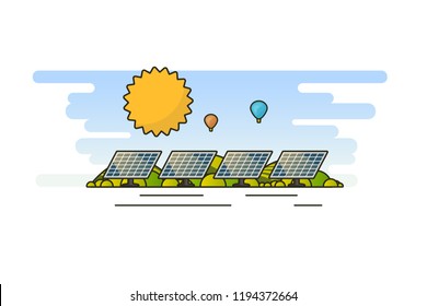 Ecology Concept, Banner Template in Flat Style. Vector Illustration. Solar Panels, Green Energy Technology. 