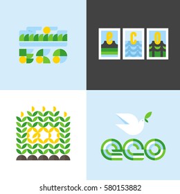Ecology concept with bio lettering and design elements of nature. Flat style vector illustration for Environment day or Earth day or some agricultural theme