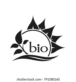 Ecology concept. Bio logo. Eco leaf. Sun.