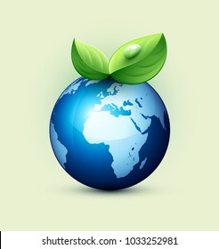 Ecology concept, blue earth and leaves
