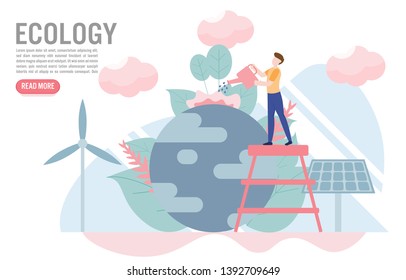 Ecology concept with character.Creative flat design for web banner
