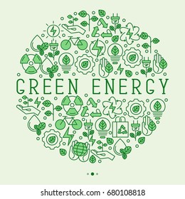 Ecology concept in circle with thin line icons for environmental, recycling, renewable energy, nature. Save Earth concept. Vector illustration.