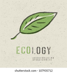 Ecology concept collection  Include green leaf image  seamless reuse paper texture in swatch palette   stencil alphabet  Vector  EPS10
