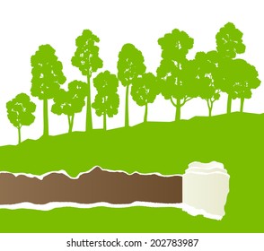 Ecology concept detailed forest tree illustration vector background card concept with ripped paper copy space