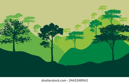 Ilustración detallada del árbol del bosque del concepto de ecología Vector tarjeta de fondo