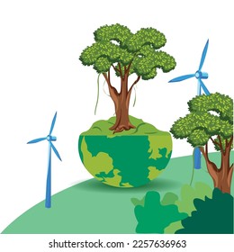 Ecology concept, Earth Day.caring and greening the World with trees and plants
