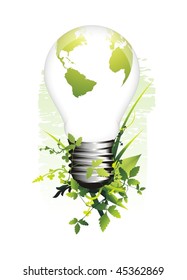 concepto de ecología con globo terrestre dentro de una bombilla