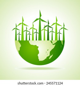 Ecology concept - earth with wind mill stock vector