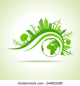 Ecology Concept - eco cityscape with earth stock vector