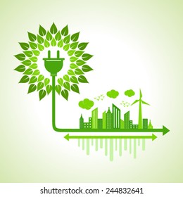 Ecology Concept - eco cityscape with electric plug stock vector