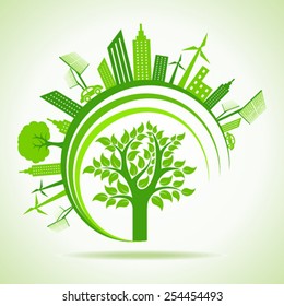  Ecology Concept - eco cityscape with tree. vector illustration