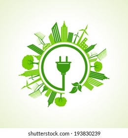 Ecology concept with electric plug - vector illustration