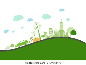 Ecology concept, environment conservation.renewable energy with a wind generators and solar panels, natural energy, solar panels and wind fans illustration 