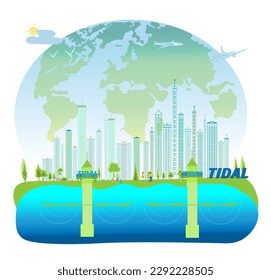 Ecology concept Environment and ecology in green concept Energy of natural gas sustainable and ethical business on network connection on green background.