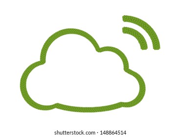 Ecology Concept, Fresh Green Four Leaf Clover Forming Cloud Icon with RSS Sign Isolated on White Background 