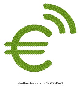 Ecology Concept, Fresh Green Four Leaf Clover Forming European Union Currency or Euro Symbol with RSS Sign Isolated on White Background 