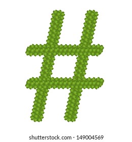 Ecology Concept, Fresh Green Four Leaf Clover Forming Number Sign Isolated on White Background 