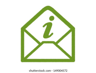 Ecology Concept, Fresh Green Four Leaf Clover Forming Open of Envelope Icon with Infomation Symbol Isolated on White Background 
