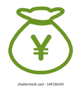 Ecology Concept, Fresh Green Four Leaf Clover Forming Euro Symbol in A Money Bag Icon Isolated on White Background 