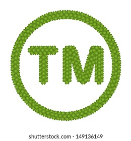 Ecology Concept, Fresh Green Four Leaf Clover Forming Trademark Symbol Isolated on White Background 