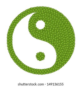 Ecology Concept, Fresh Green Four Leaf Clover Forming The Ying Yang Symbol Isolated on White Background 