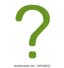 Ecology Concept, Fresh Green Four Leaf Clover Forming Question Mark or Question Symbol  Isolated on White Background 