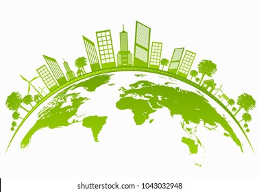 Ecology concept with green city on earth