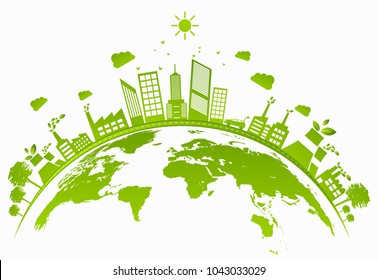 Ecology concept with green city on earth