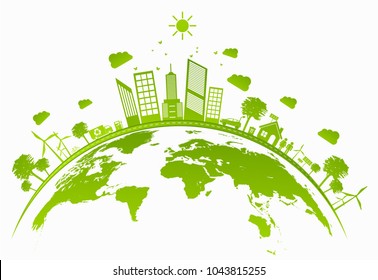 Ecology concept with green city on earth