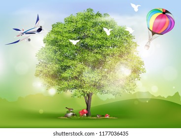 Ecology concept with green city on earth.Earth Day. Eco friendly concept. Vector illustration.World environment day background.Save the earth.