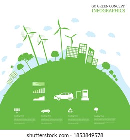 Ecology concept with green city on earth, World environment and sustainable development concept, vector illustration