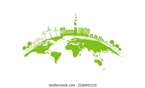 Ecology concept with green city on earth, World environment and sustainable development concept, vector illustration - Shutterstock ID 2160451115